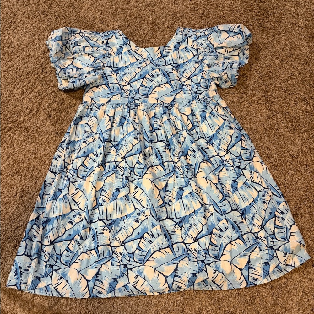 Janie And Jack Beach Palm Leaf Bubble Sleeve Girls Dress Size 12